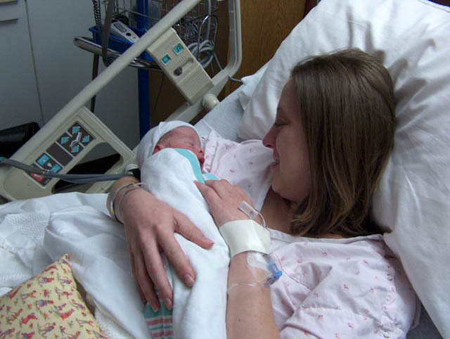 Mom's first time holding her little boy