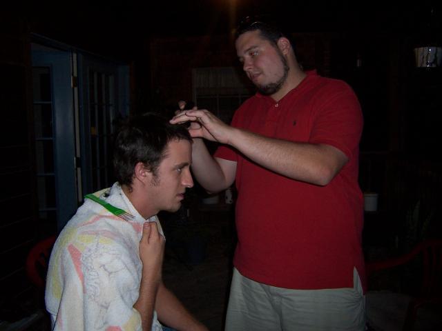 Jake takes over with a beard trimmer (which doubles great as clippers in a pinch, if anyone ever needs to know that.)