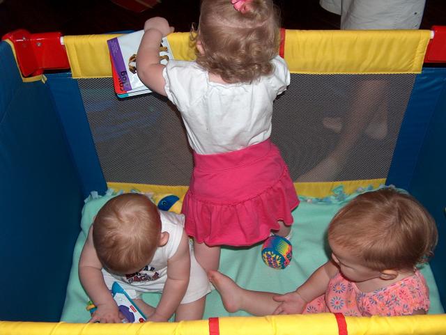 3 babies in one playpen -- this worked for about 3 minutes...