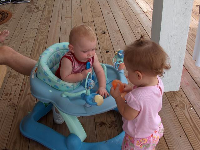 Want a water balloon, Jonathan? (She didn't even pop it on him!)