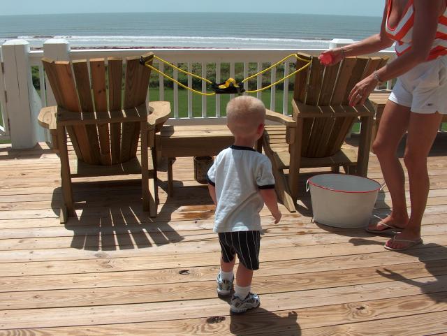 Logan wanted to launch balloons, too, so Mimi and Aunt Candy rigged up a way for him to do it by himself!