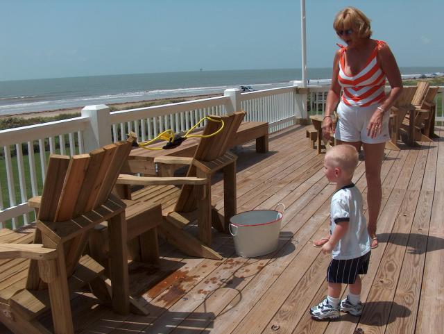 The balloons only went just over the porch railing, but Logan had so much fun!