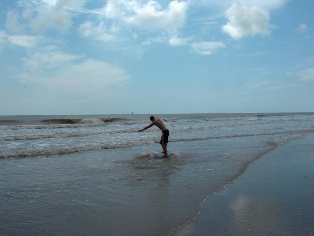 Evan, skimming the water