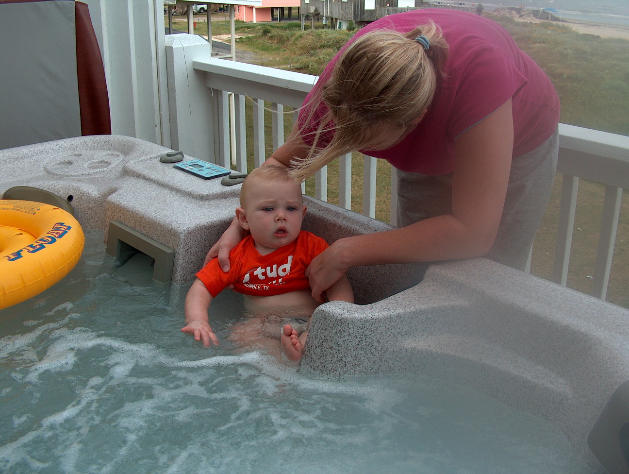 Jonathan and Michael playing in the hot tub