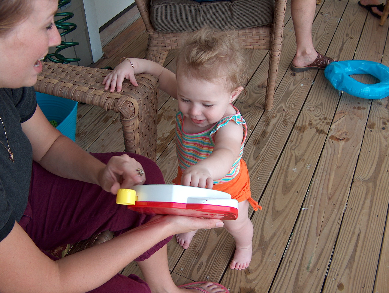 Katy & Emmy playing on the porch