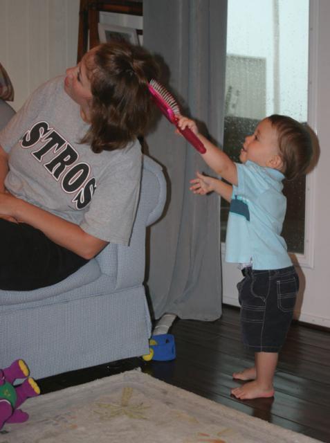 Brushing Katy's hair