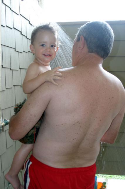 In the outdoor shower