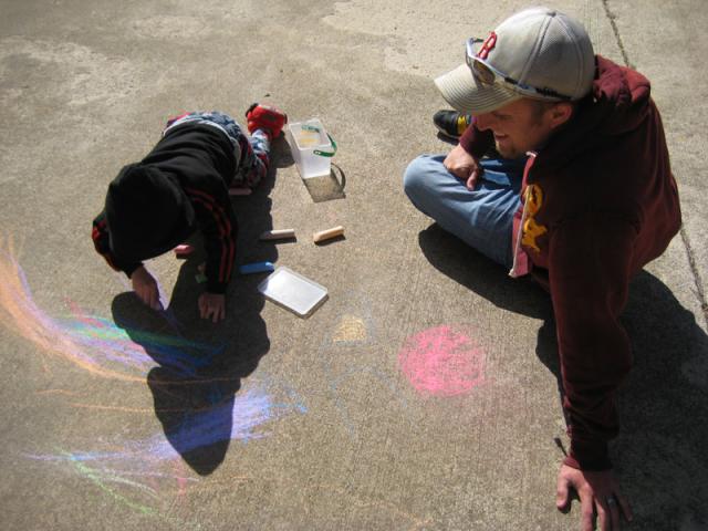 Drawing on the driveway with Umple John ~ April 6, 2009