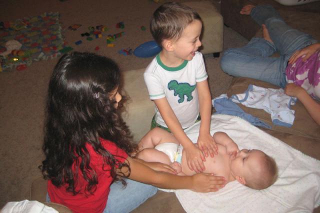 Baby massage time with Tyler & Ana ~ August 12, 2009
