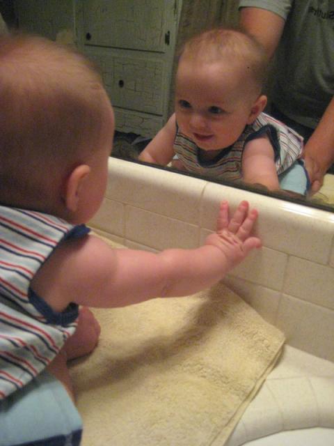 Baby in the mirror ~ August 26, 2009