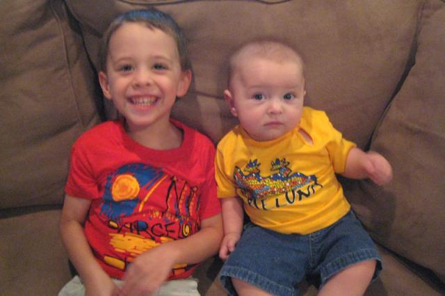 Wearing their Spain shirts from Stephanie ~ August 27, 2009