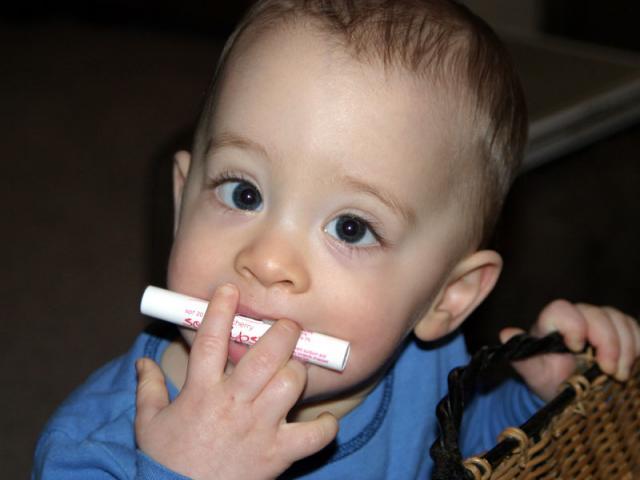 Chewing on Mom's chapstick ~ January 11, 2007