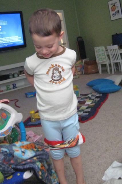 Wardrobe malfunction -- Oliver's pants with Tyler's underwear over them ~ June 1, 2009