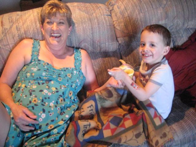 Caught in the act with ice cream during Curious George ~ June 6, 2009