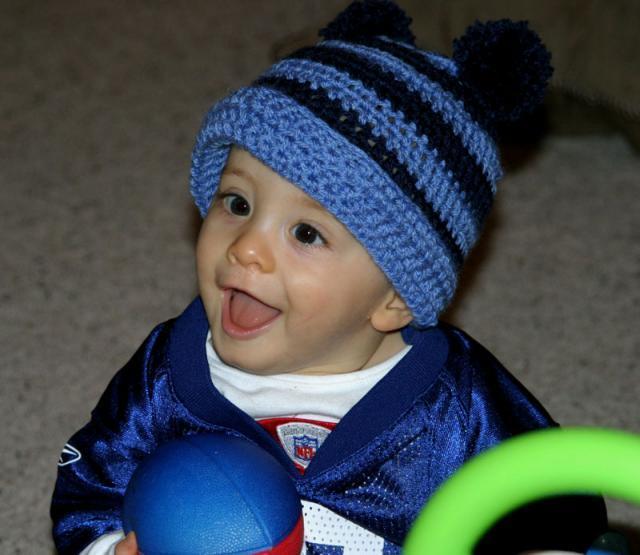 Modeling his new hat made by Auntie Kristin! ~ November 5, 2006