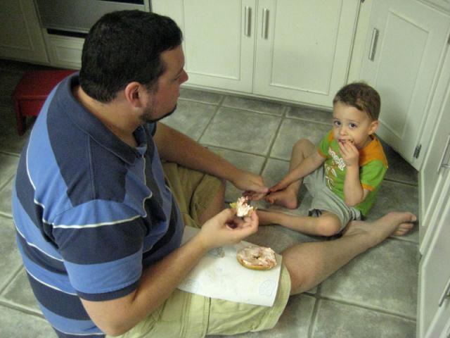 Sharing a snack with Daddy ~ June 20, 2008