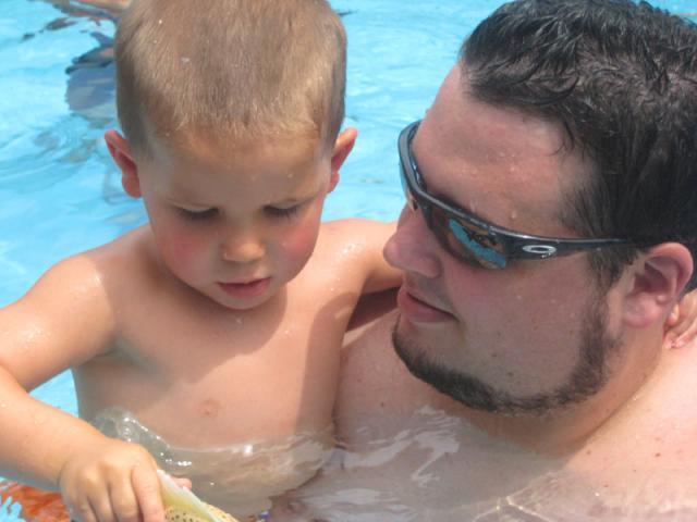 Uncle Jake finally got Major into the pool! ~ June 21, 2008