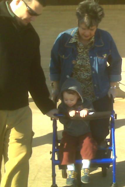 Riding on Nanna's "motorcycle" (Nanna had foot surgery) ~ January 19, 2008