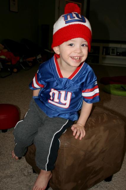 Go Giants! And thanks for the hat, Auntie Kristin! ~ February 3, 2008