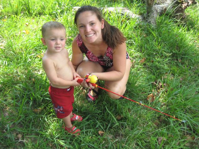 Mother son fishing