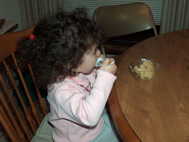 Trying out her new Dora spoon