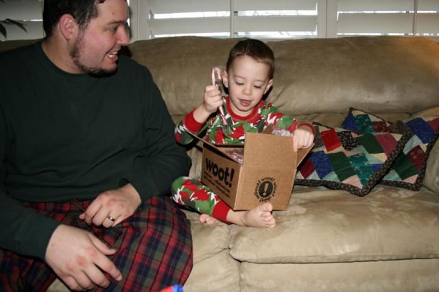 It's a box of candy canes! (The only thing he said he wanted from Santa.)