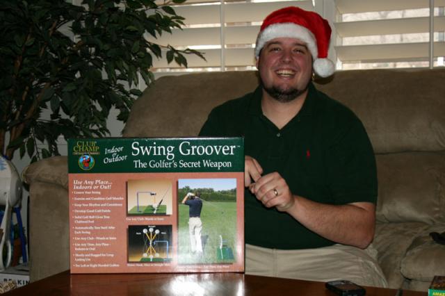 To help him practice his golf swing at the office