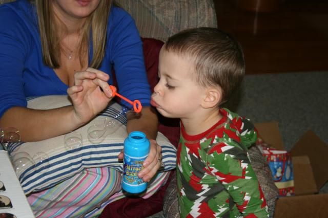 Tyler's turn to blow bubbles!