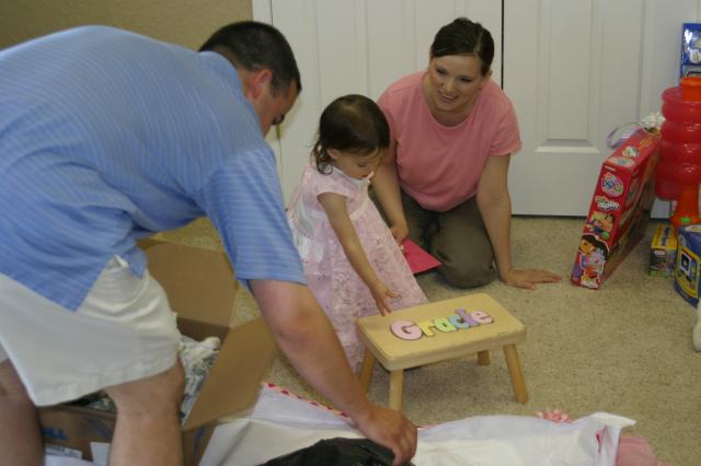Uncle Jake & Aunt Abby's gift -- a Gracie stool!