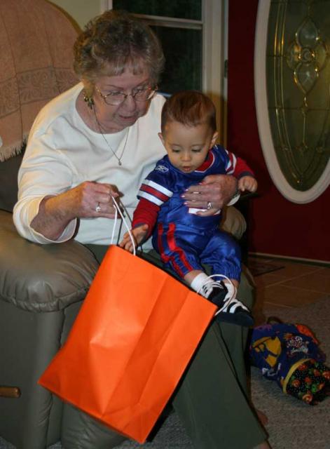 Oohhh, thanks for the cool orange bag, Mamaw!