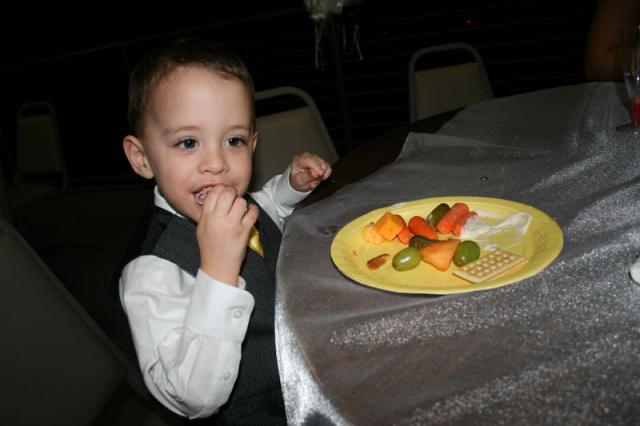 Dinner, finally! He pretty much licked his plate clean.