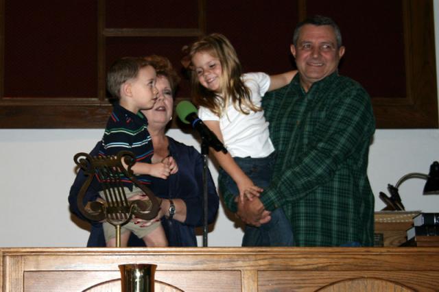 Helping Aunt Janet practice her songs