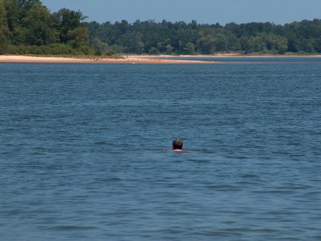 Bob making his annual trek across the lake