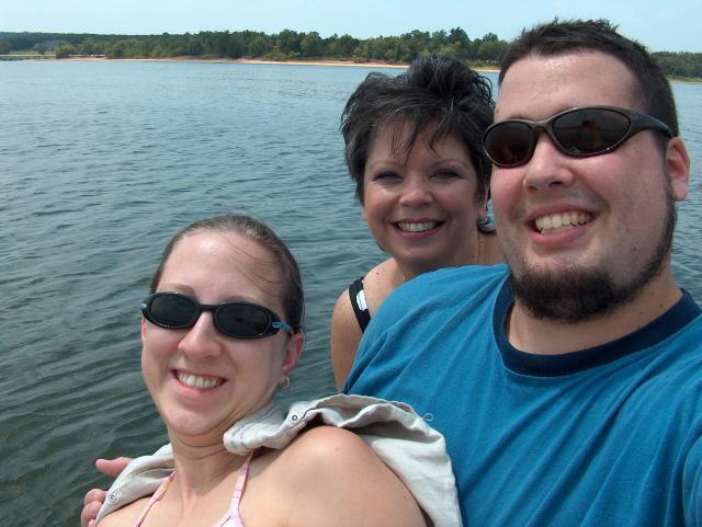 Abby, Judy & Jake stranded on the Sea Doo -- before we figured out we had a reserve tank of gas!