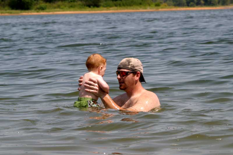 The unsuspecting Toren, about to be dunked in the lake