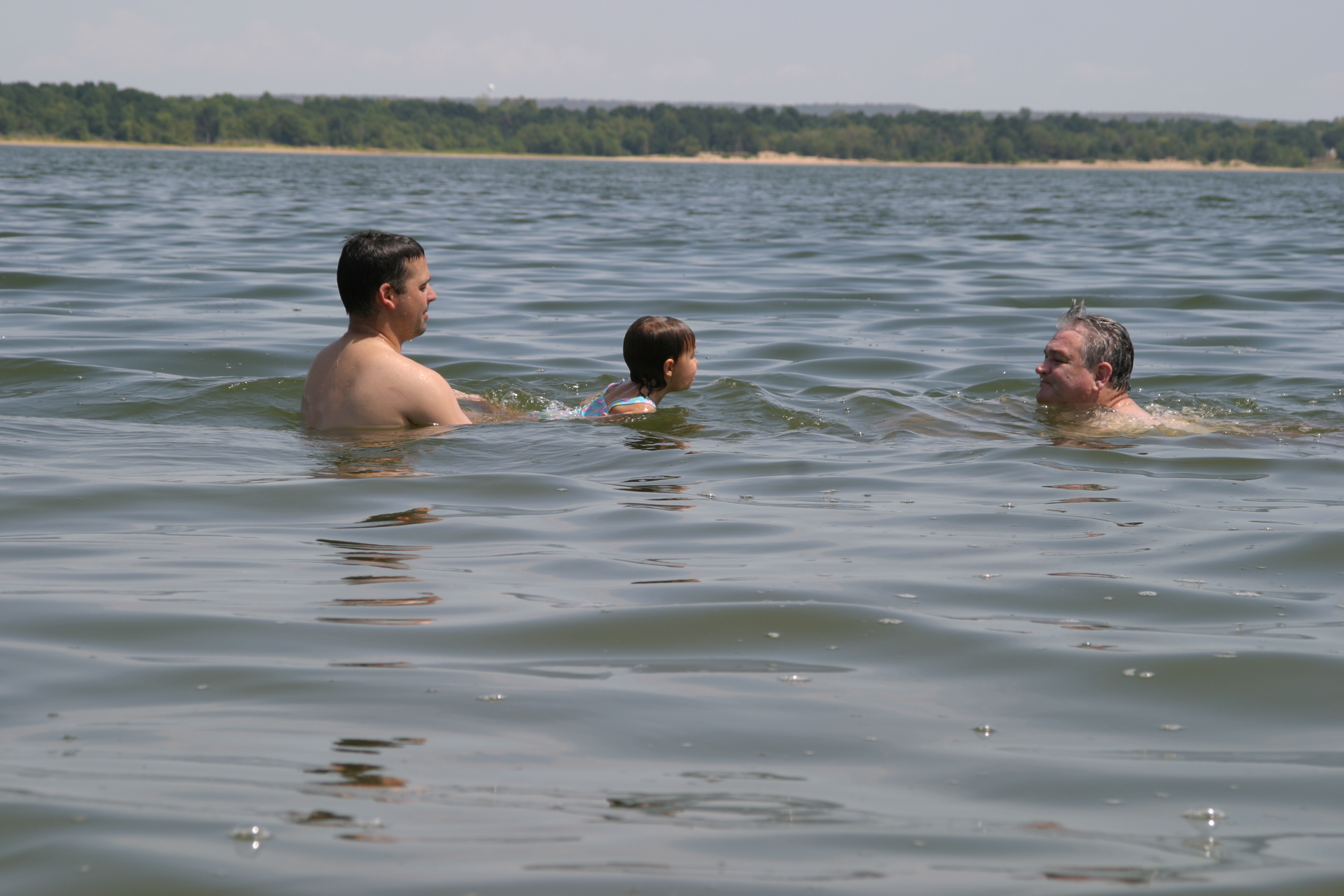 Gracie swimming to Granddaddy