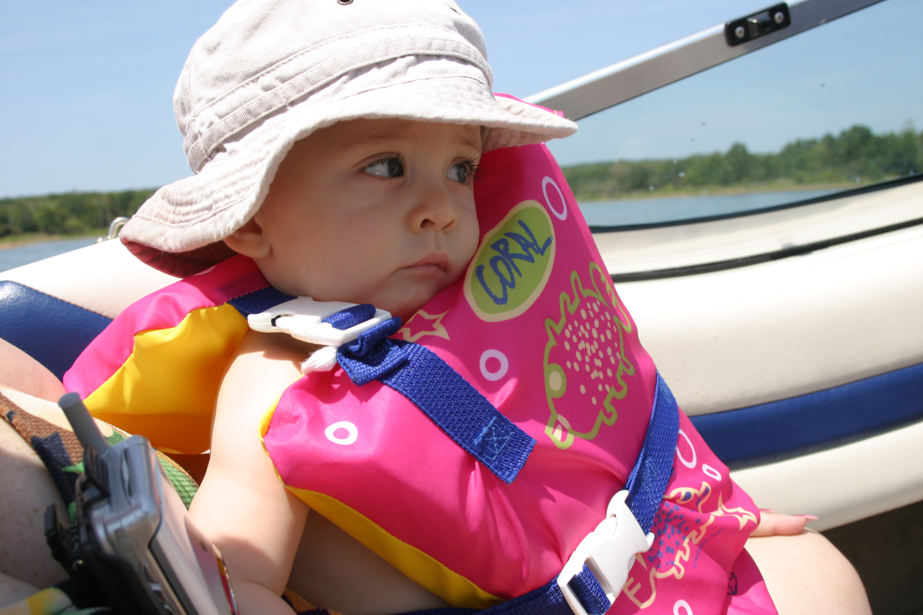 Tyler in his pink life jacket