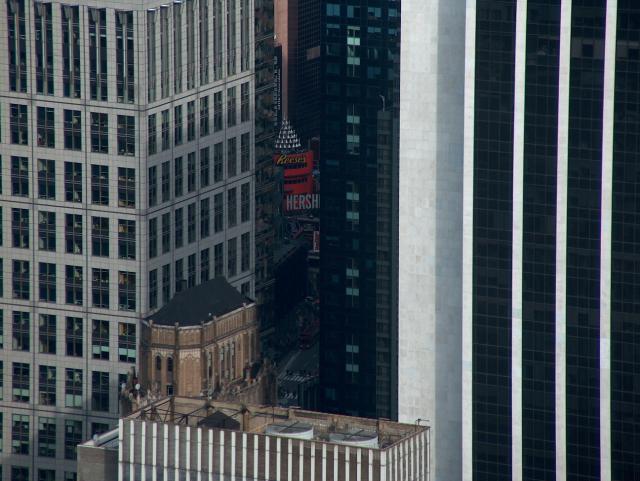 A sliver of the Hershey's sign in Times Square