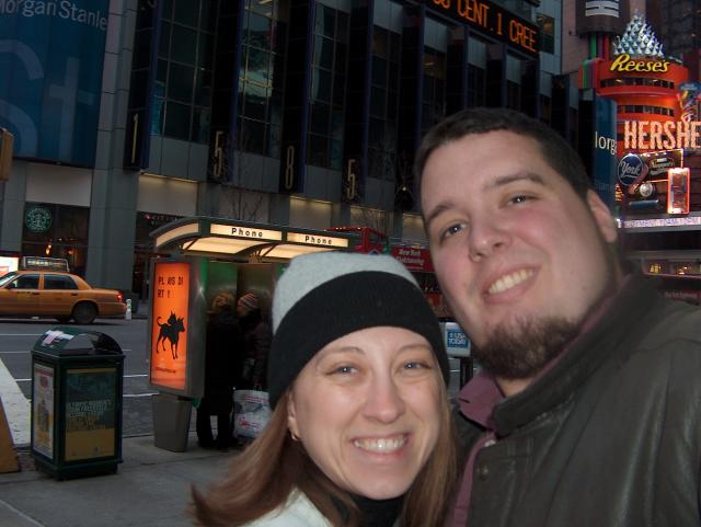 Us in Times Square! (You'd think we could find someone there to take a picture of us, but nope -- we'd rather just hold the camera at arm's length like we always do.)