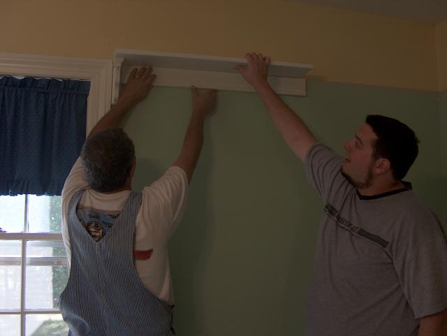 The first piece is up -- or at least held together to see what it looks like!