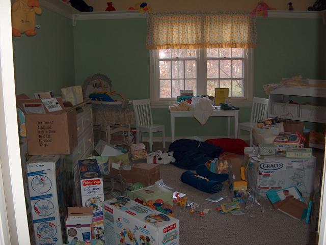 The mess of gifts after our baby shower