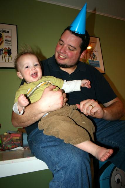 Daddy stole my birthday hat!