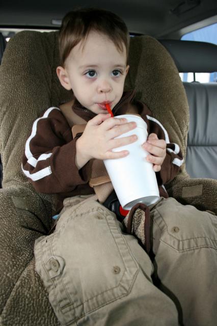 Sucking down his Pepsi icee (and this is why we don't go to Waterboy every day anymore)