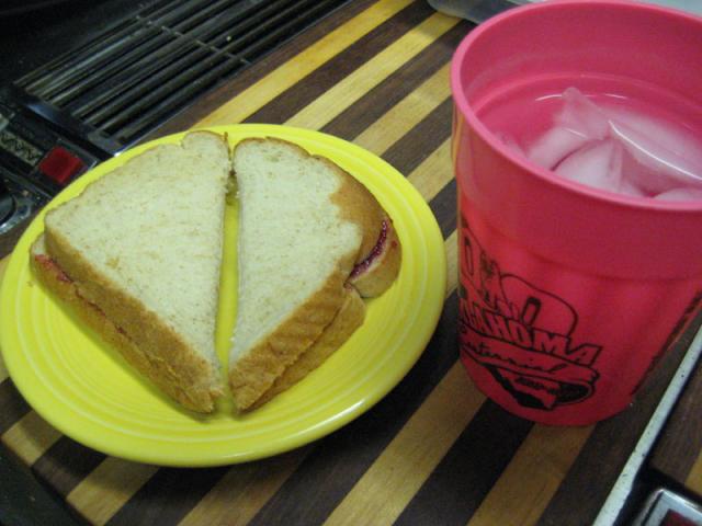 Breakfast - PB&J and water