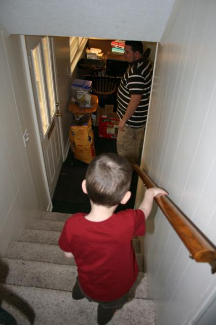 Going downstairs to feed the puppies