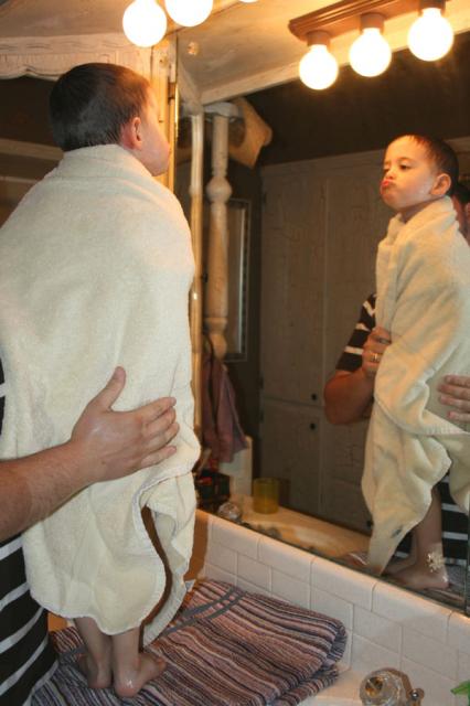 All clean and practicing his pout