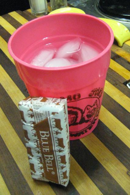 Snacktime for me - ice cream sandwich and ice water