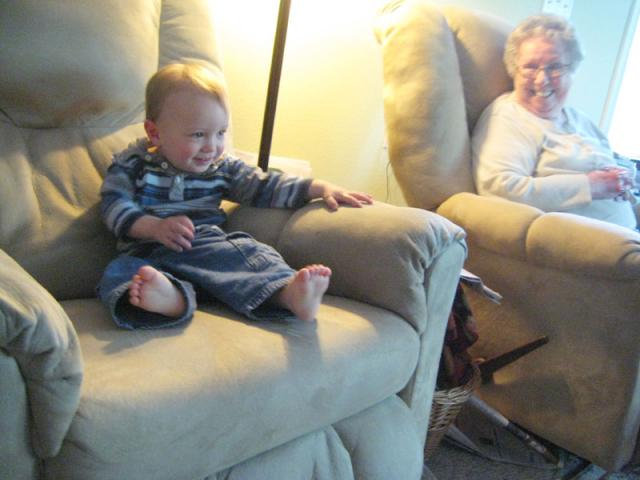 Big boy sitting by Mamaw