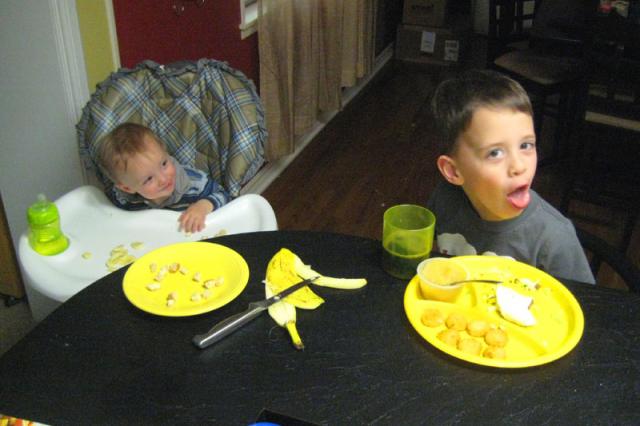 Making silly faces over dinner