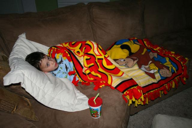 Settling down, watching Curious George